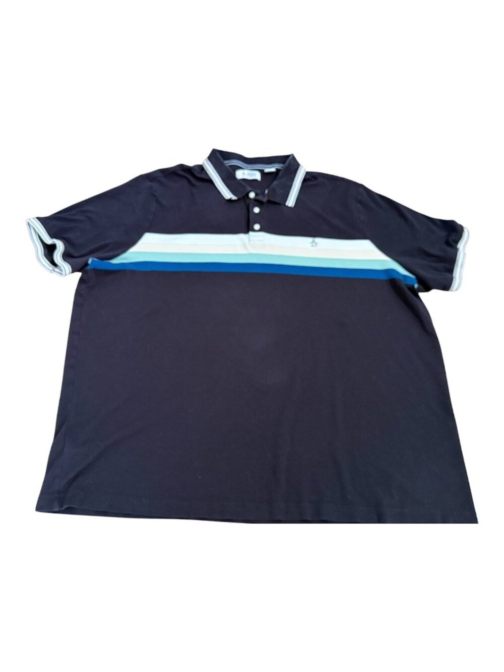 Original Penguin Polo Mens 4XLT Tall Striped Navy Blue White Stretch Golf Shirt